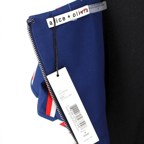 NWT Alice + Olivia Laflora Asymmetric Ruffle Striped Poplin Dress Off Shoulder 4 - Picture 7 of 7